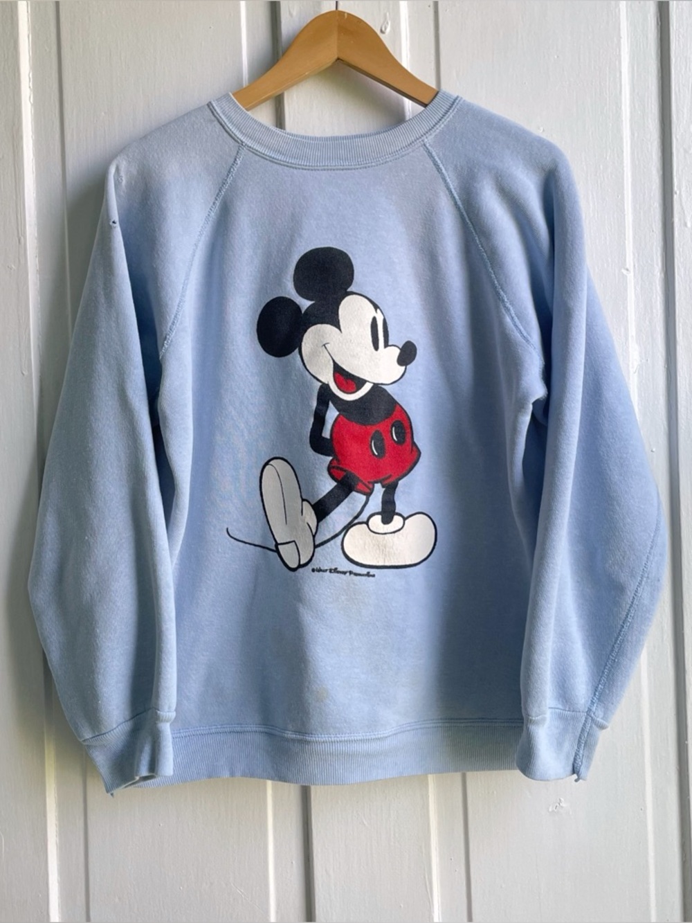 Vintage 70s/80s Light Blue Mickey Mouse Raglan Crewneck Sweatshirt